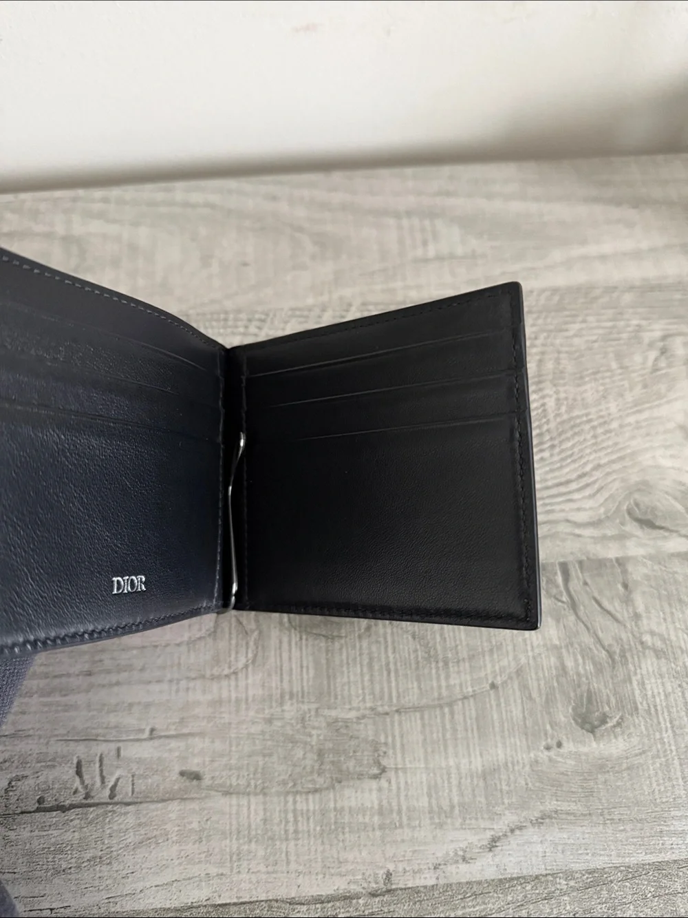100% Authentic Dior Black Geometric Pattern Money Clip Wallet